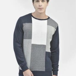 Crimsoune Club Navy Blue Regular Fit Colour Block Sweatshirt-0