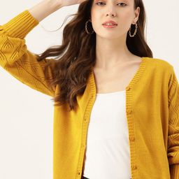 DressBerry Women Mustard Yellow Solid Cardigan-image-75