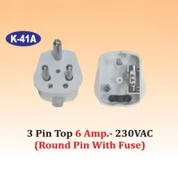 Kundip 6 A 3 Pin Top Plug Round Pin with Fuse, K-41A image 2