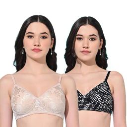 FIMS Beige & Black Self Pattern Bras - Pack Of 2-picture-27