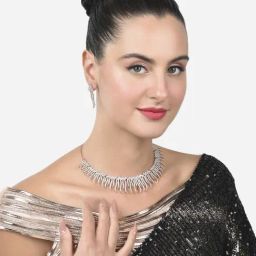 Zaveri Pearls Rose Gold Dazzling Cubic Zirconia Designer Necklace & Earring Set-ZPFK15347-image-42