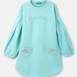 United Colors of Benetton Kids Turquoise Solid Full Sleeves Dress-picture-4