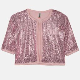 Kiddopanti Kids Baby Pink Embellished Full Sleeves Jacket-image-99