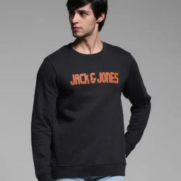 Jack & Jones Black Cotton Regular fit Graphic Sweatshirts-image-36