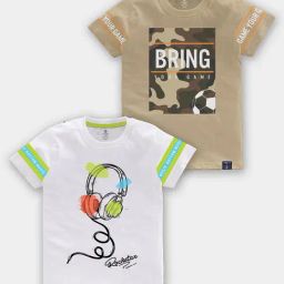 Codez Kids White & Beige Printed T-Shirt (Pack Of 2)-image-58