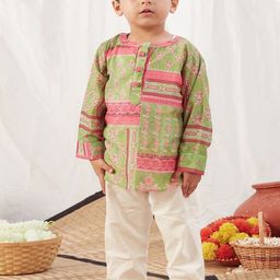 Vivedkids Boys Floral Printed Regular Pure Cotton Kurta with Pyjamas-image-22
