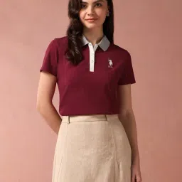 U.S. Polo Assn. Maroon Logo Print Polo T-Shirt-picture-23