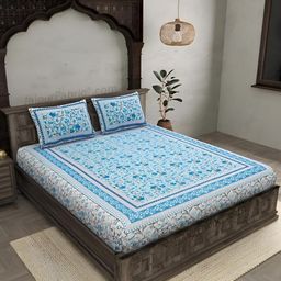 Bombay Spreads Blue & White Floral Cotton 180 TC King Bedsheet Set 2.74 m X 2.20 m-image-80