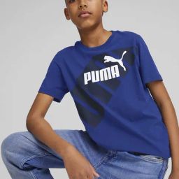 Puma Kids POWER Cobalt Blue Cotton Logo T-Shirt-image-8