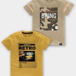 Codez Kids Yellow & Beige Printed T-Shirt (Pack Of 2)-11