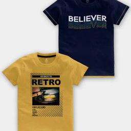 Codez Kids Yellow & Navy Printed T-Shirt (Pack Of 2)-image-27