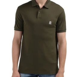 Tommy Hilfiger Olive Cotton Solid Men Regular Fit Polo T-Shirt-15