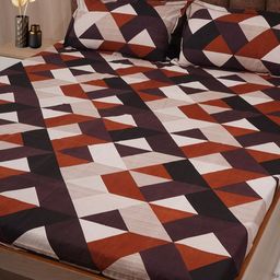 Adwitiya Brown & White Geometric 210 TC Double Queen Bedsheet with 2 Pillow Covers-image-92