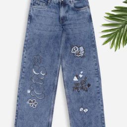 Pantaloons Junior Girls Medium Blue Printed Jeans-image-101