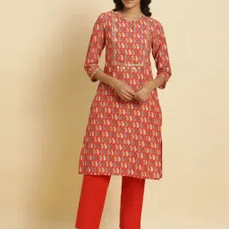 W Orange Printed Straight Kurta-image-94