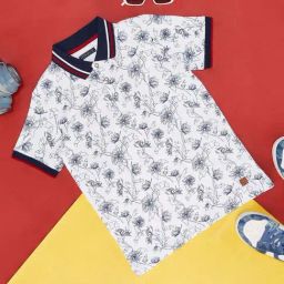 Pantaloons Junior Boys White Cotton Floral Print Polo T-Shirt-image-13