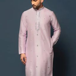 KISAH Pink Cotton Regular Fit Embroidered Kurta-image-5
