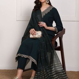 Moda Rapido Women Ethnic Motifs Embroidered Regular Thread Work Kurta with Trousers & With Dupatta-picture-16