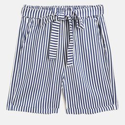 luyk Girls Navy Blue & White Pure Cotton Striped High-Rise Regular Shorts-image-47