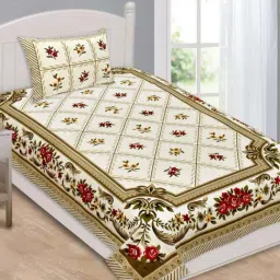 Living Roots Beige 180 TC Cotton Single Bedsheet with 1 Pillow Cover-picture-33