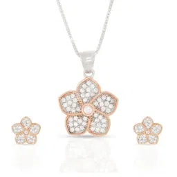 Anayra 92.5 Sterling Silver Flower Pendant Earring Set-image-76