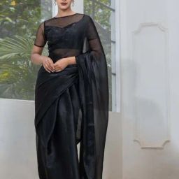 Swtantra Black Woven Saree With Unstitched Blouse-image-61