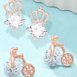 Zaveri Pearls Set of 2 Rose Gold Contemporary Stud Earrings - ZPFK12802-7