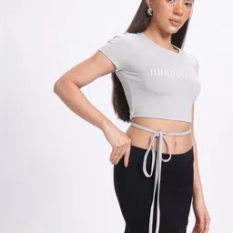 glitchez Manifest Magic Tie-Up Typo Print Cropped T-shirt-image-66