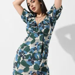 Campus Sutra Blue & Green Printed A-Line Dress-picture-15