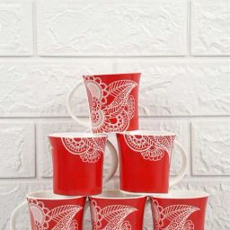 Femora Red Bone China Rich Paisley Pattern Tea Cup (0.16 L) - Set of 6-image-80