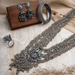 Teejh Dipika Silver Oxidised Jewellery Set-image-42