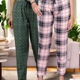 Kryptic Peach & Black Cotton Relaxed Fit Printed Lounge Pants - Pack of 2-image-22