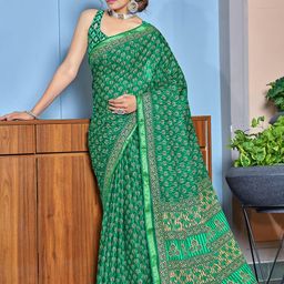 KALINI Zari Printed Bagru Saree With Unstitched Blouse Piece-picture-12