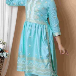 BARKAT DESIGNING PLANET Girls Ethnic Motifs Printed Empire Kurta with Palazzos & Dupatta image 2