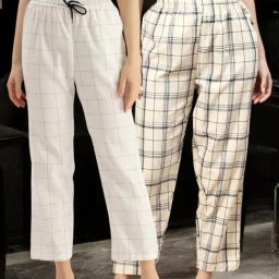 Kryptic Off White & White Cotton Relaxed Fit Printed Lounge Pants - Pack of 2-image-107