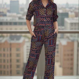 BAESD Ethnic Motifs Printed Notched Lapel Collar Shirt & Trousers-picture-34