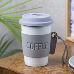 MARKET99 White & Grey Ceramic Sipper With Leather Grip 350 ml-17