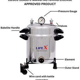 LIFEX Autoclave Sterilizer 13 Litre (9" Dia. x 11.5''H) with 8" x 8" Dressing Drum | CDSCO Class C License | Aluminum Mirror Finish Electric Autoclave Cooker Type to Sterilize medical equipment image 3
