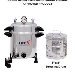 LIFEX Autoclave Sterilizer 13 Litre (9" Dia. x 11.5''H) with 8" x 8" Dressing Drum | CDSCO Class C License | Aluminum Mirror Finish Electric Autoclave Cooker Type to Sterilize medical equipment image 4