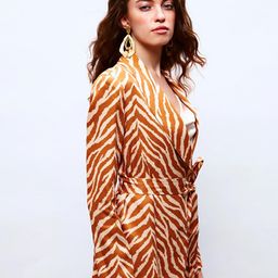 fashion gaiia Women's Notched Lapel Regular Fit Zebra Print Satin Blazer Set image 4