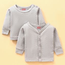 Babyhug Full Sleeves Pullover & Front Open Thermal Wear - Light Grey-image-123