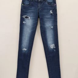 Vitamins Full Length Washed Distressed Jeans - Raw Blue-image-31