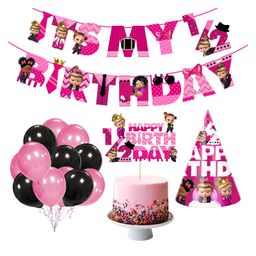 Zyozi Baby Girls Boss Half Birthday Theme Party Supplies Pack of 28 - Pink-image-49