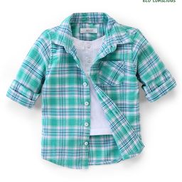 Babyoye 100% Cotton Woven Full Sleeves Checkered Shirts with Inner Tee - Green-image-5