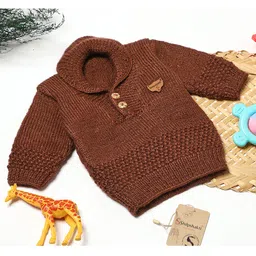 Shilpshakti Full Sleeves Solid  Handmade Sweater - Brown-picture-4