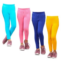Zion Pack Of 4 Solid Leggings - Pink Yellow Royal Blue & Turquoise Blue-image-17