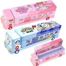 SCHOOLISH School Bus Pencil Box for Kids Compass Box for Girls and Boys with Wheel, Stylish School Bus Geometry Box for Boys and Girls, Car Pencil Box Set Bus Toys for Kids - PACK OF 1 - COLOR MAY VARY-12