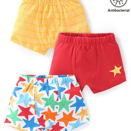Babyhug 100% Cotton Antibacterial Trunks Star Print Pack of 3 - Red & Yellow-image-32
