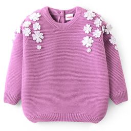 Babyhug Knitted Full Sleeves Floral Applique Pullover Sweatshirt - Pink-image-96