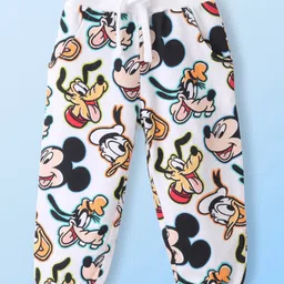 Babyhug Disney 100% Cotton Knit Single Jersey Full Length Lounge Pants With Mickey Mouse Print - White-picture-2